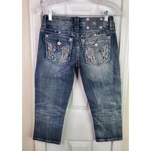 Miss Me Angel Wings Capri Cropped Rhinestone Flap Womens Jeans Size 25 X 19.5"